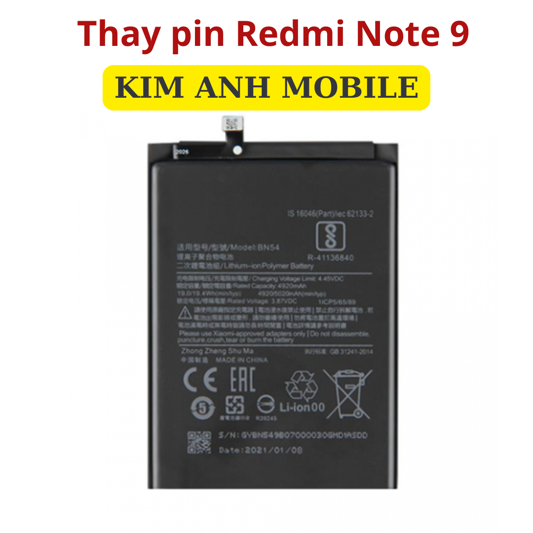 Thay pin Redmi Note 9 giá rẻ tại Kim Anh Mobiles