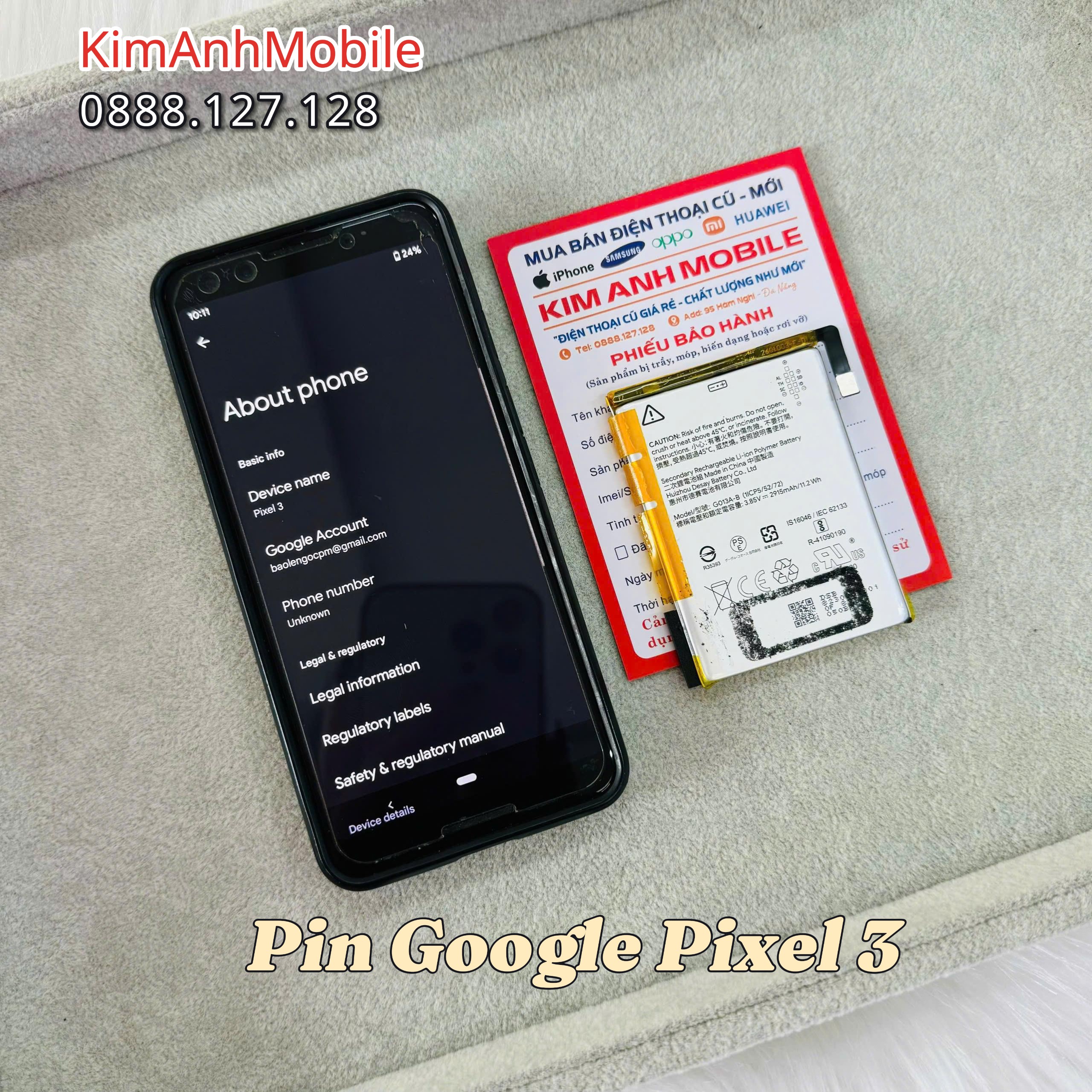 Pin zin Google Pixel 3 tại Đà Nẵng lấy ngay