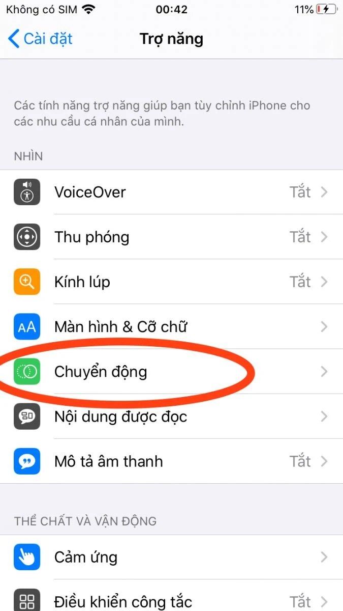 Hướng dẫn cài đặt tính năng Chuyển động trong Trợ năng trên iPhone tại Kim Anh Mobile Đà Nẵng.