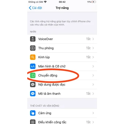 Hướng dẫn cài đặt tính năng Chuyển động trong Trợ năng trên iPhone tại Kim Anh Mobile Đà Nẵng.