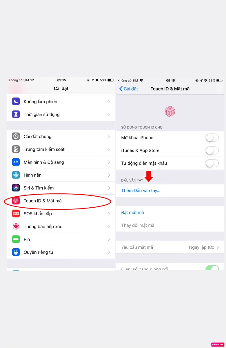 Hướng dẫn cài đặt Touch ID và thêm dấu vân tay trên iPhone tại Kim Anh Mobile Đà Nẵng.