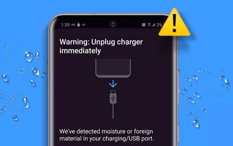 Điện thoại cảnh báo ẩm ướt cổng sạc USB, cần sửa chữa nhanh chóng tại Kim Anh Mobile Đà Nẵng.