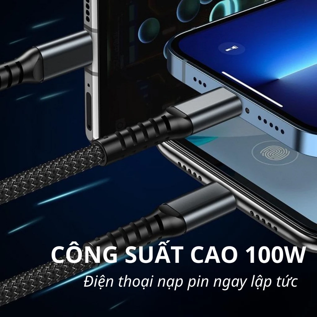 Cáp sạc nhanh 100W công suất cao cho điện thoại chính hãng tại Kim Anh Mobile Đà Nẵng.