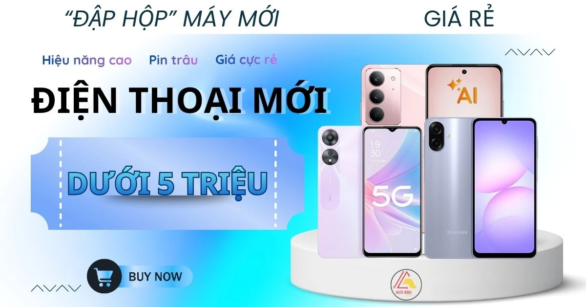 Banner quảng cáo điện thoại mới dưới 5 triệu giá rẻ tại Kim Anh Mobile Đà Nẵng.