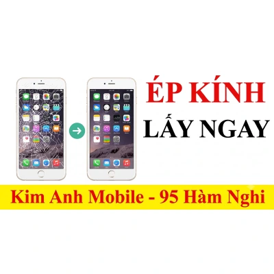 Banner quảng cáo dịch vụ ép kính điện thoại chuyên nghiệp, lấy liền, giá rẻ tại Kim Anh Mobile Đà Nẵng.