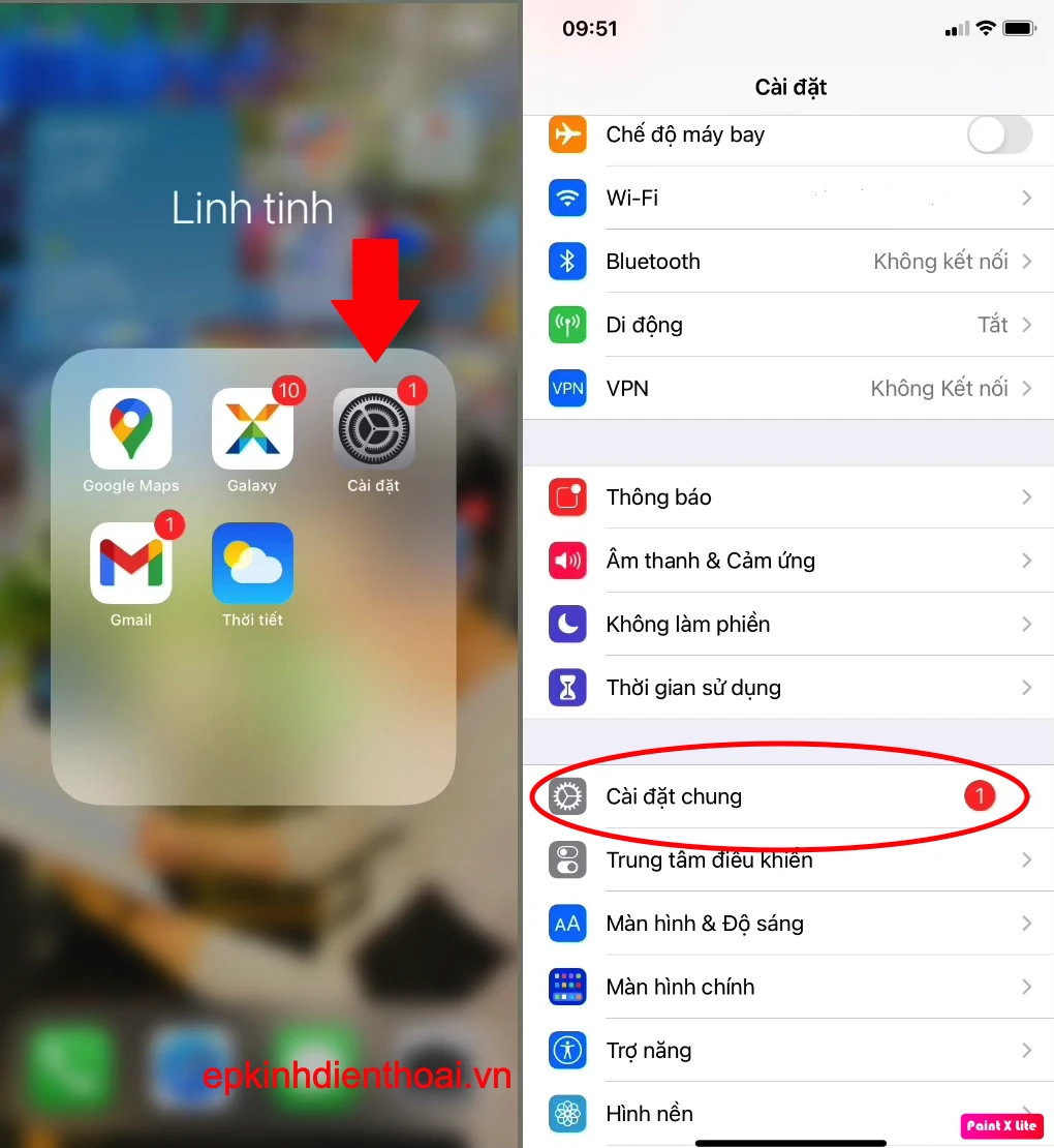 Hướng dẫn truy cập cài đặt chung trên iPhone tại Kim Anh Mobile Đà Nẵng.