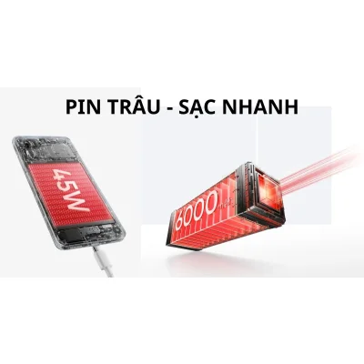 Banner quảng cáo công nghệ pin trâu 6000mAh và sạc nhanh 45W tại Kim Anh Mobile Đà Nẵng