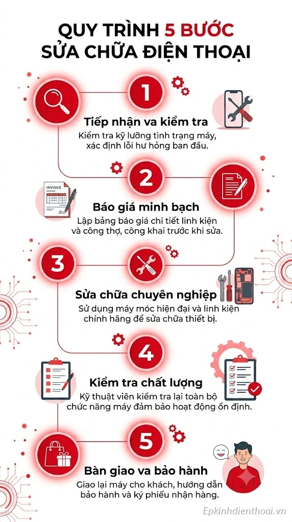 Quy trình 5 bước sửa chữa điện thoại chuyên nghiệp tại Kim Anh Mobile Đà Nẵng