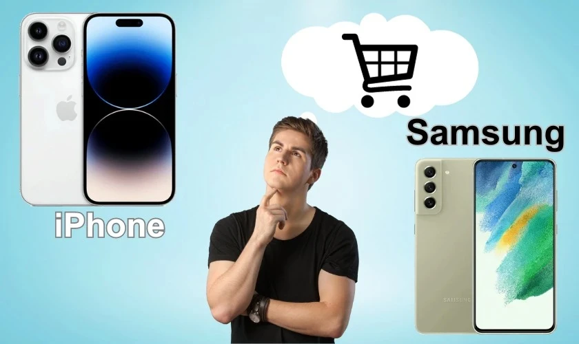 Người dùng đang phân vân chọn mua điện thoại iPhone hay Samsung tại Kim Anh Mobile Đà Nẵng