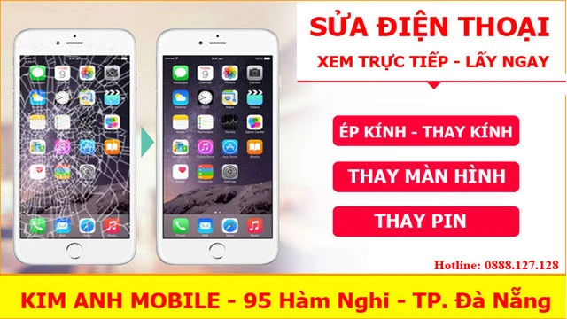 Banner quảng cáo dịch vụ sửa điện thoại, ép kính, thay màn hình lấy ngay tại Kim Anh Mobile Đà Nẵng.