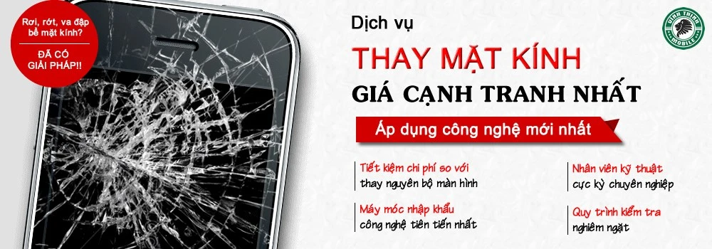 Banner quảng cáo dịch vụ thay mặt kính điện thoại uy tín, giá tốt tại Kim Anh Mobile Đà Nẵng.