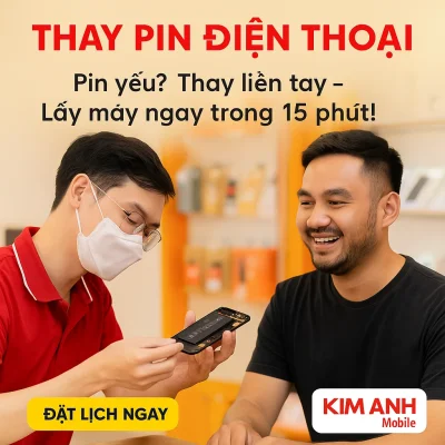 Kỹ thuật viên Kim Anh Mobile tư vấn thay pin điện thoại lấy ngay cho khách hàng tại Đà Nẵng.