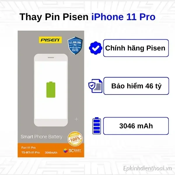 Pin pisen iPhone 11 pro max dung lượng chuẩn – chính hãng, lấy ngay - Thay pin Pisen iPhone 11 Pro chính hãng tại Kim Anh Mobile Đà Nẵng