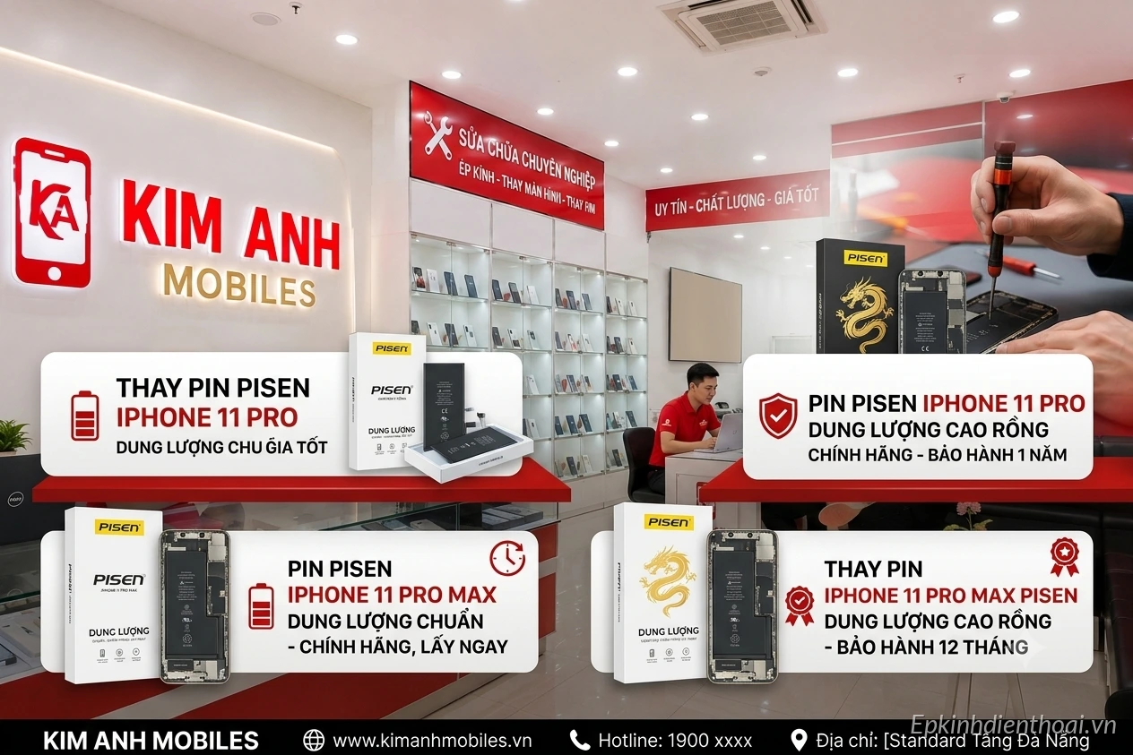 Pin pisen iPhone 11 pro max dung lượng chuẩn – chính hãng, lấy ngay - Thay pin Pisen iPhone 11 Pro Max chính hãng, lấy ngay tại Kim Anh Mobile Đà Nẵng