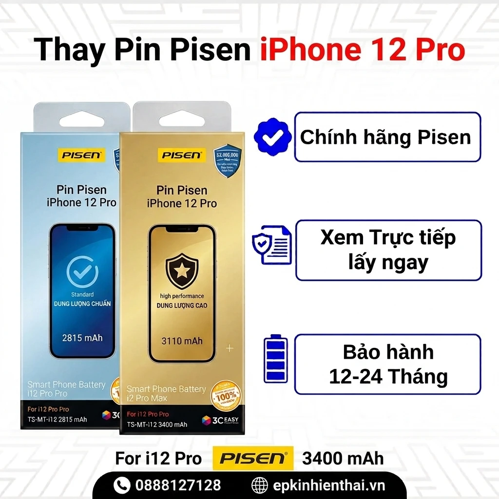 Thay Pin Pisen iPhone 12 Pro chính hãng lấy ngay tại Kim Anh Mobile Đà Nẵng