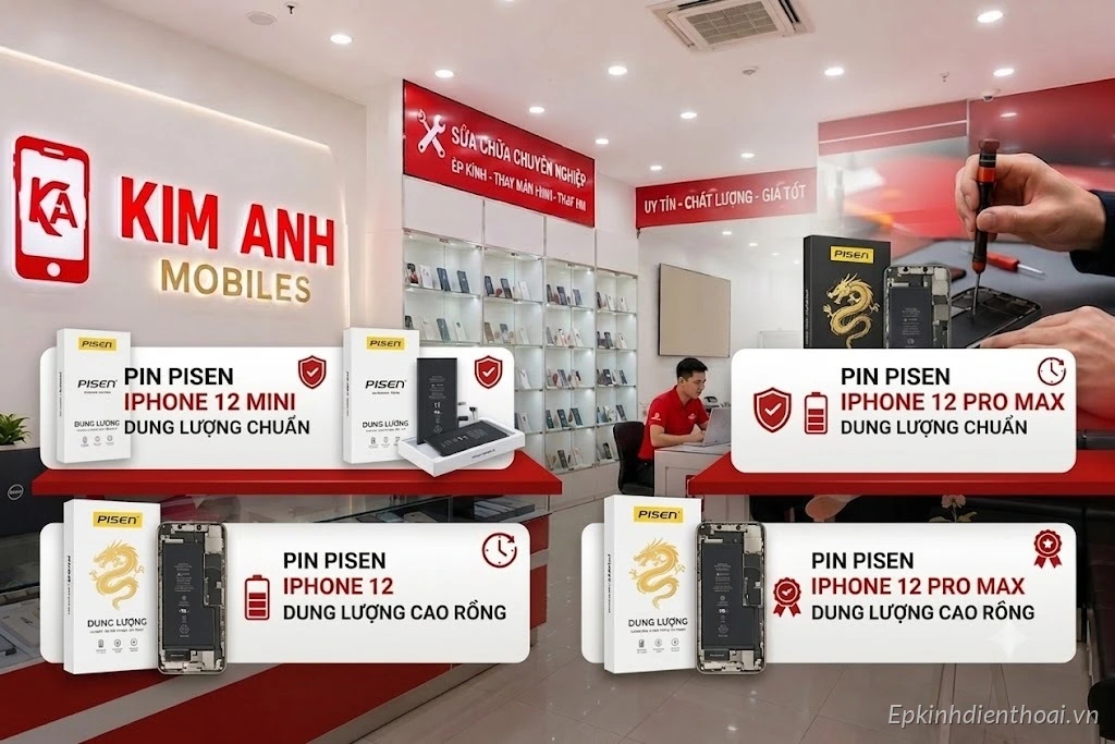 Thay pin Pisen iPhone 12 series chính hãng tại Kim Anh Mobile Đà Nẵng
