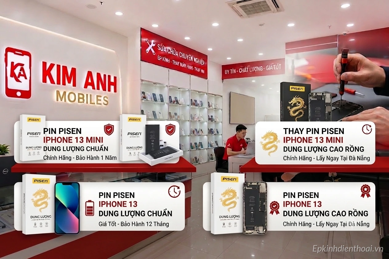 Thay pin pisen iPhone 13 pro max dung lượng cao rồng – bảo hành 12 tháng