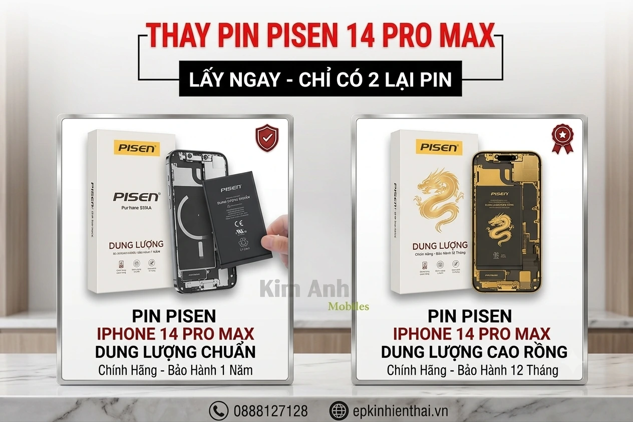 Thay pin Pisen iPhone 14 Pro Max lấy ngay tại Kim Anh Mobile Đà Nẵng