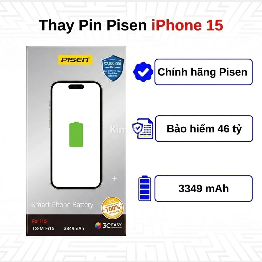 Thay pin Pisen iPhone 15 chính hãng tại Kim Anh Mobile Đà Nẵng
