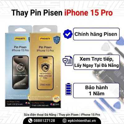 Pin pisen iPhone 15 pro dung lượng cao rồng – bảo hành 12 tháng tại đà nẵng