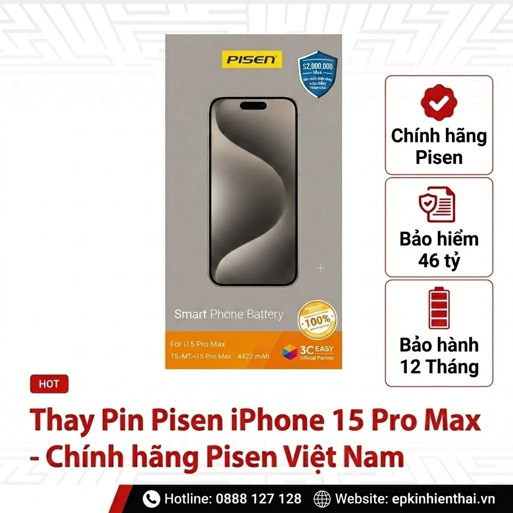 Thay pin Pisen iPhone 15 Pro Max chính hãng tại Kim Anh Mobile Đà Nẵng