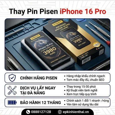 Thay pin iPhone 16 pro pisen dung lượng cao rồng – lấy ngay tại đà nẵng