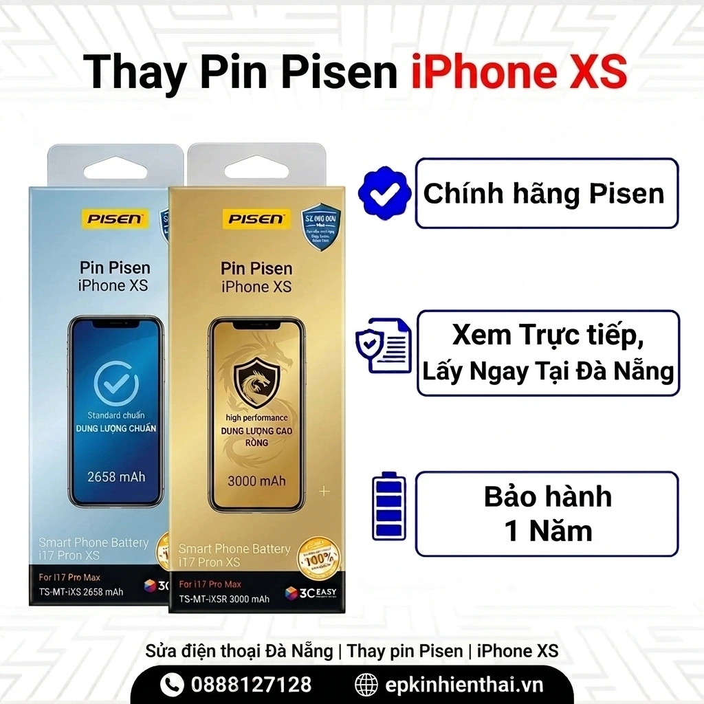 Thay pin iPhone x pisen dung lượng cao rồng chính hãng tại đà nẵng - Thay pin Pisen iPhone XS chính hãng lấy ngay tại Kim Anh Mobile Đà Nẵng