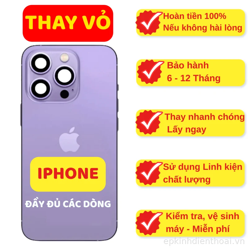 Banner quảng cáo dịch vụ thay vỏ iPhone lấy ngay, linh kiện chất lượng tại Kim Anh Mobile Đà Nẵng.