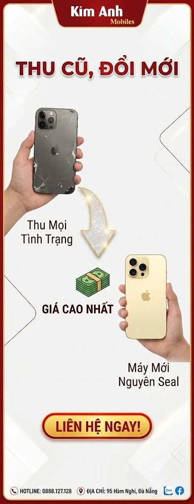 Banner quảng cáo dịch vụ thu cũ đổi mới điện thoại giá cao nhất tại Kim Anh Mobile Đà Nẵng.
