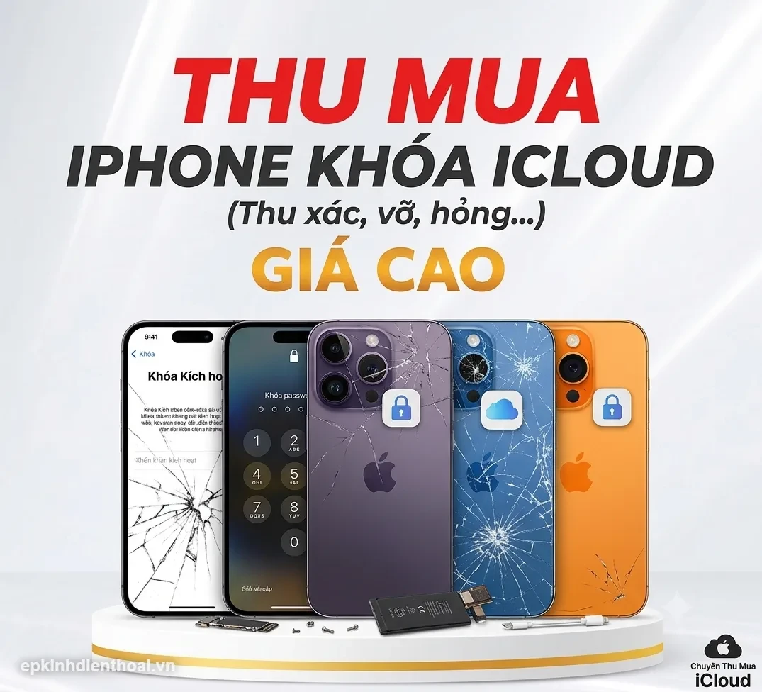 Banner quảng cáo thu mua iPhone khóa iCloud, iPhone hỏng giá cao tại Kim Anh Mobile Đà Nẵng.