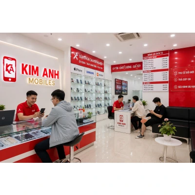 Không gian cửa hàng Kim Anh Mobile Đà Nẵng với nhân viên tư vấn chuyên nghiệp