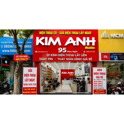 Mặt tiền cửa hàng Kim Anh Mobile 95 Hàm Nghi Đà Nẵng chuyên sửa chữa và bán điện thoại giá rẻ.