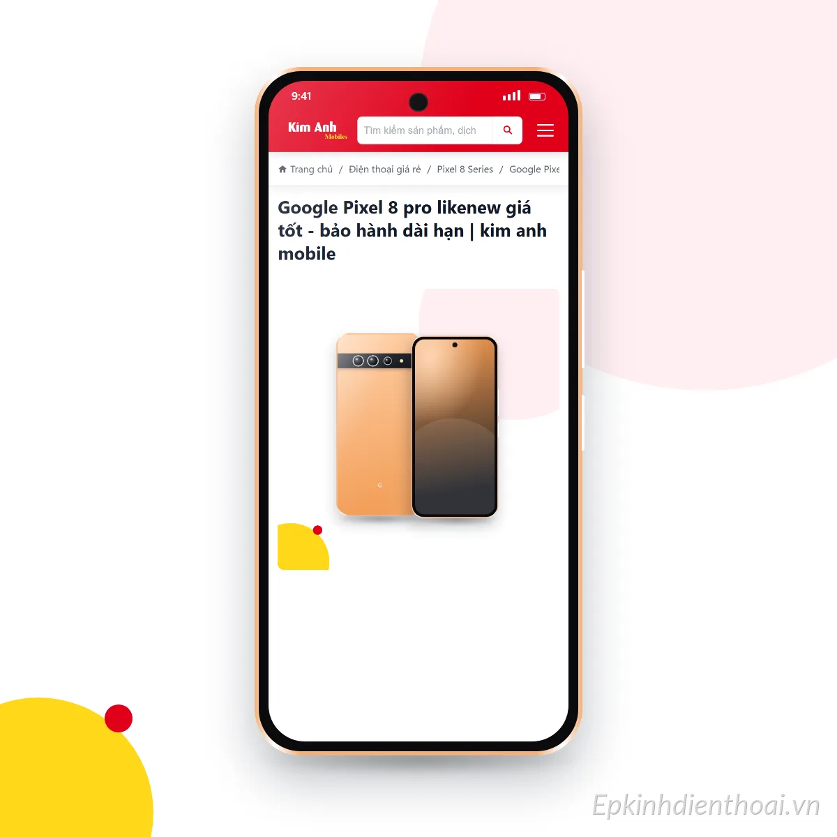 Điện thoại Google Pixel 8 Pro đang mở trang sản phẩm trên epkinhdienthoai.vn (ảnh minh hoạ)