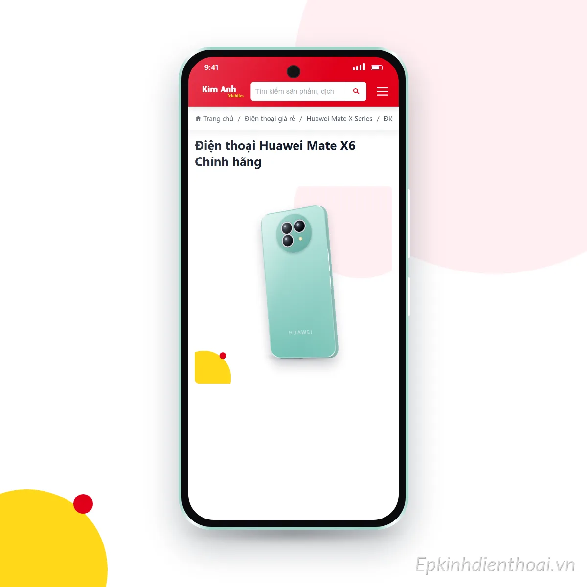 Điện thoại HUAWEI Mate X6 đang mở trang sản phẩm trên epkinhdienthoai.vn (ảnh minh hoạ)