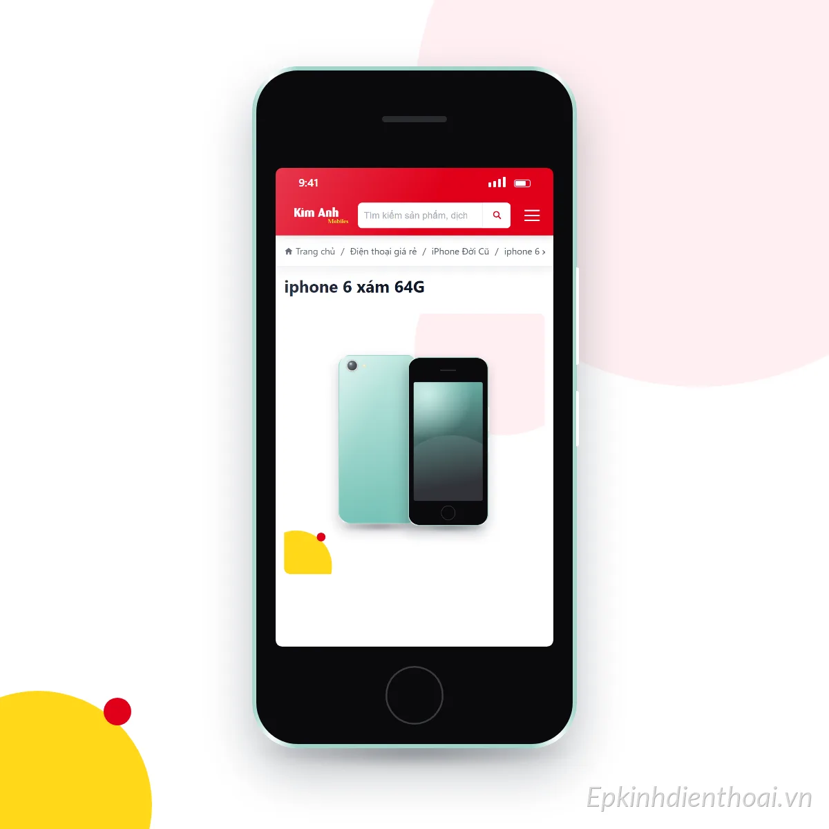 Điện thoại iPhone 6 đang mở trang sản phẩm trên epkinhdienthoai.vn (ảnh minh hoạ)