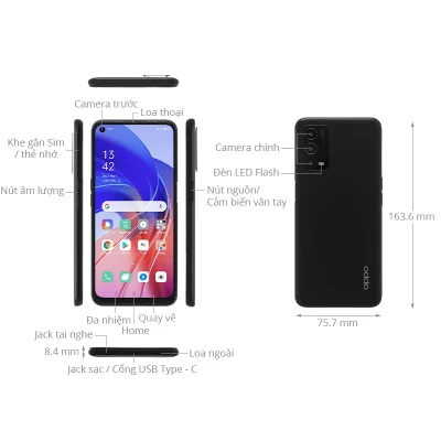 Điện thoại Oppo A16 màu đen hiển thị chi tiết các cạnh, giá rẻ tại Kim Anh Mobile Đà Nẵng.