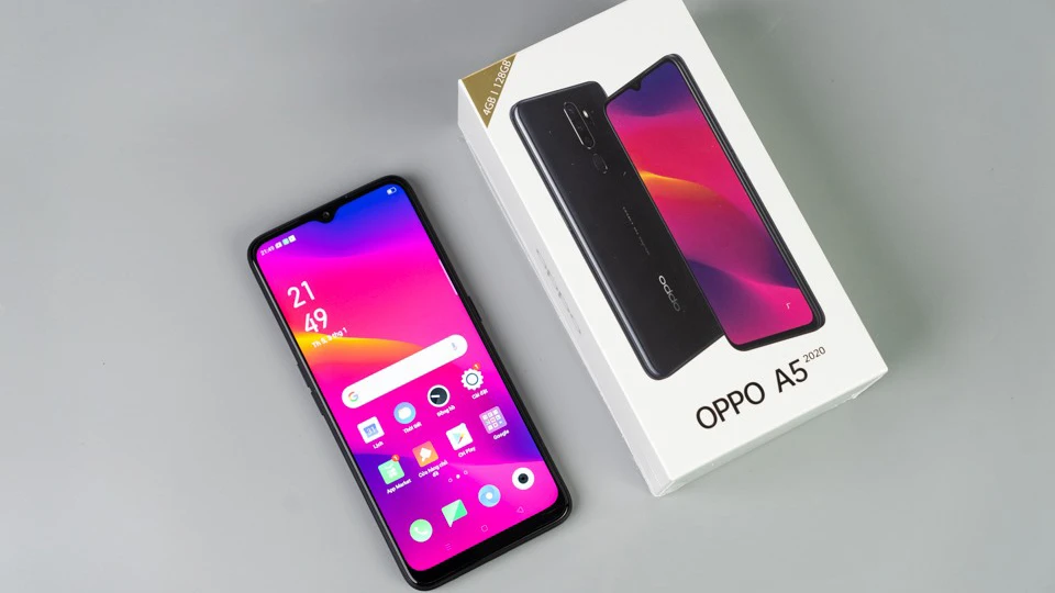 Điện thoại OPPO A5 2020 màu đen cùng hộp sản phẩm giá rẻ tại Kim Anh Mobile Đà Nẵng