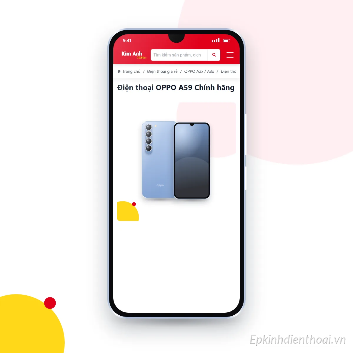 Điện thoại OPPO A59 đang mở trang sản phẩm trên epkinhdienthoai.vn (ảnh minh hoạ)