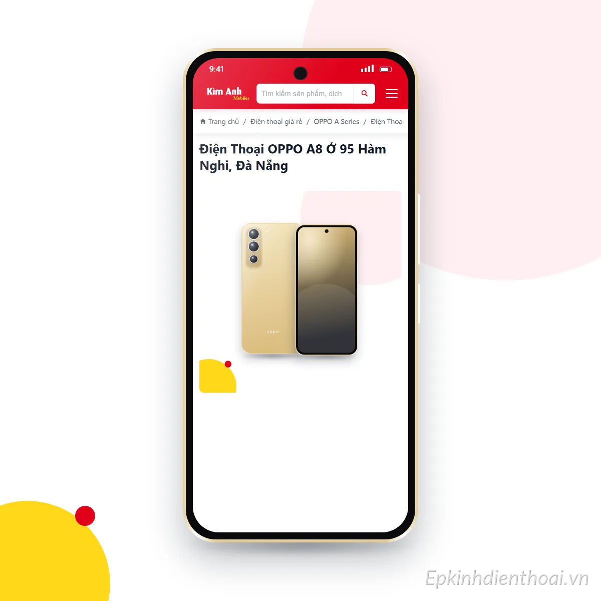 Điện thoại OPPO A8 đang mở trang sản phẩm trên epkinhdienthoai.vn (ảnh minh hoạ)