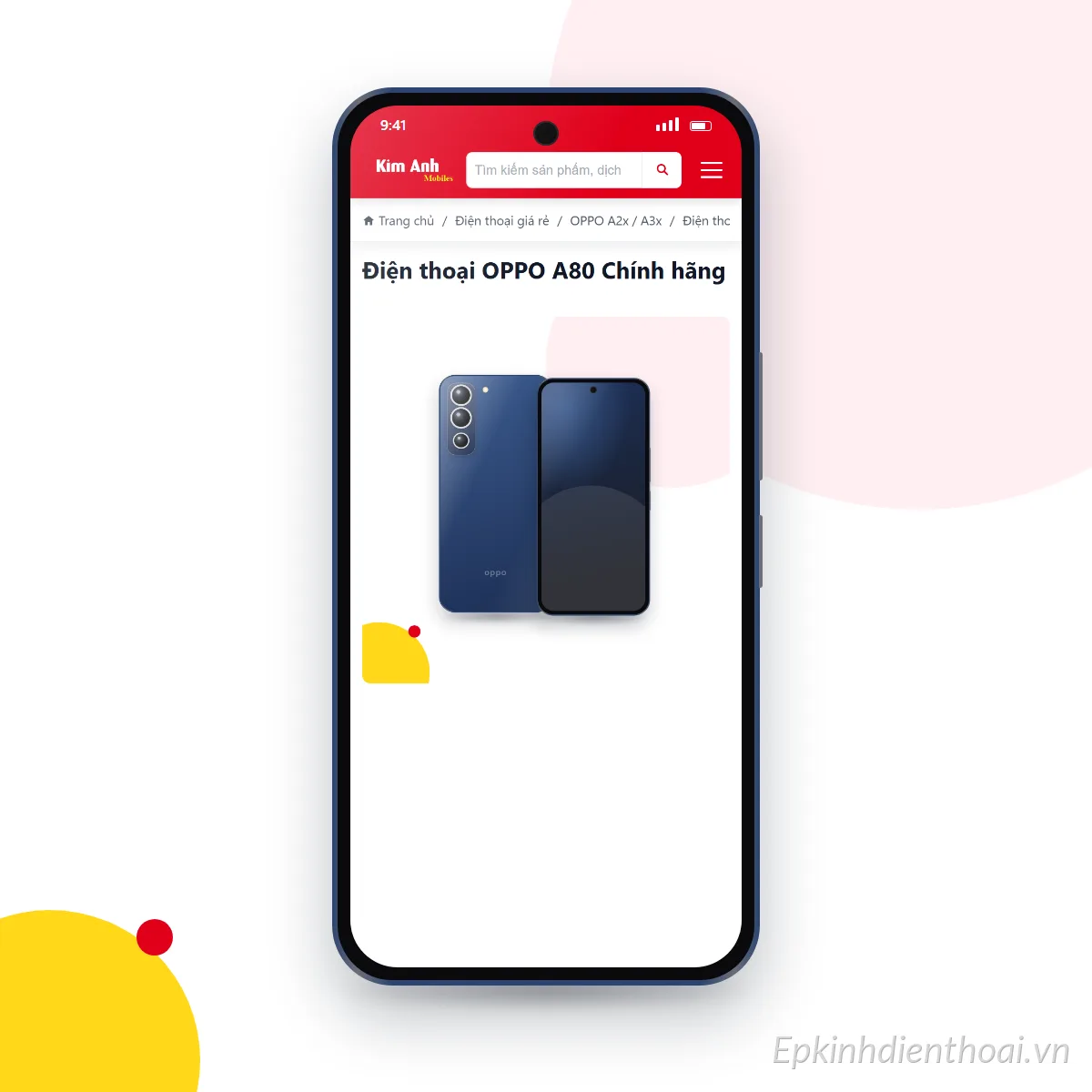 Điện thoại OPPO A80 đang mở trang sản phẩm trên epkinhdienthoai.vn (ảnh minh hoạ)