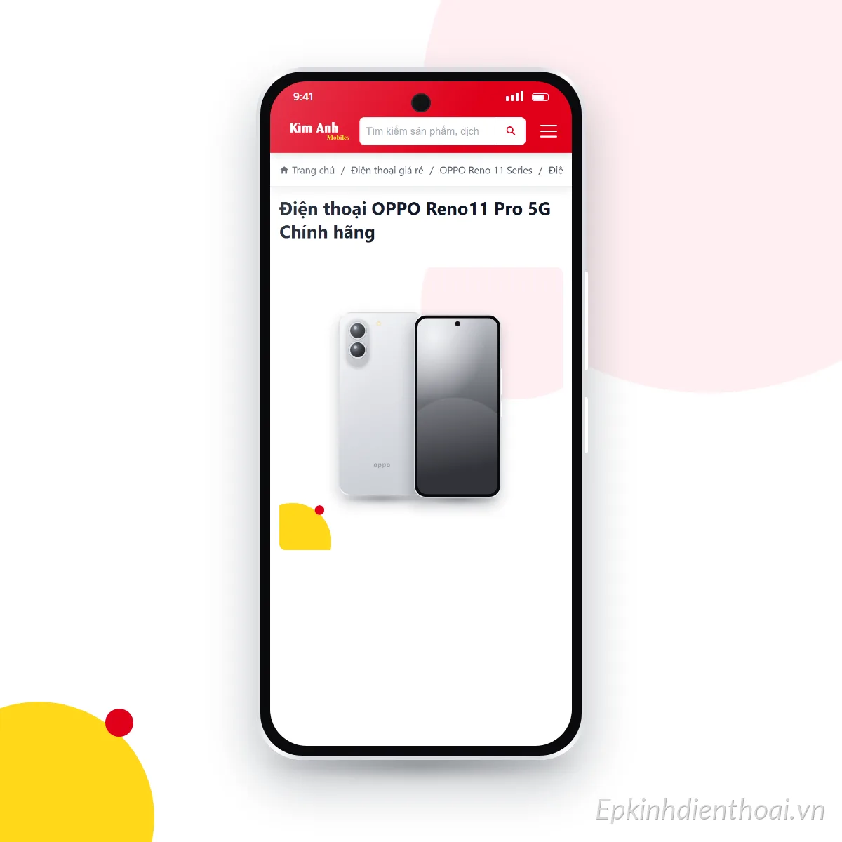 Điện thoại OPPO Reno11 Pro 5G đang mở trang sản phẩm trên epkinhdienthoai.vn (ảnh minh hoạ)