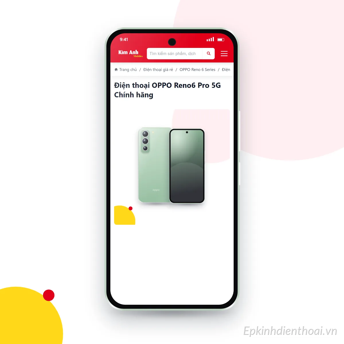 Điện thoại OPPO Reno6 Pro 5G đang mở trang sản phẩm trên epkinhdienthoai.vn (ảnh minh hoạ)