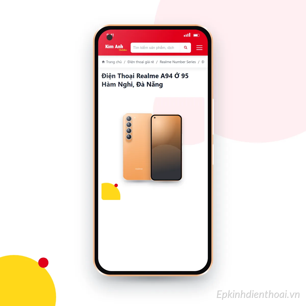 Điện thoại realme A94 đang mở trang sản phẩm trên epkinhdienthoai.vn (ảnh minh hoạ)