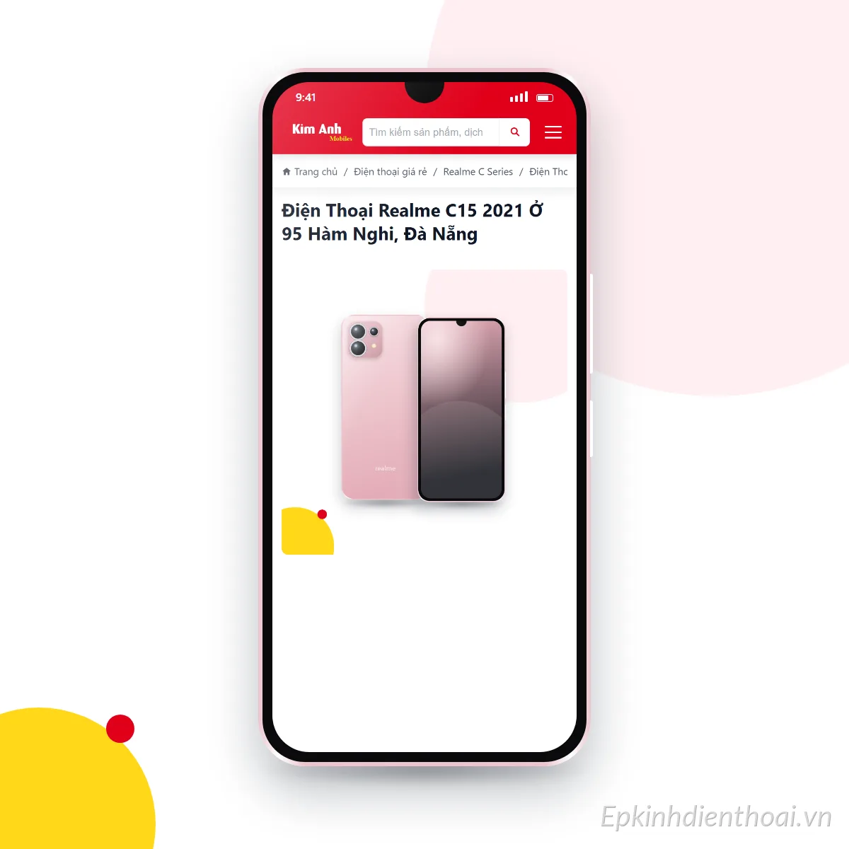 Điện thoại realme C15 2021 đang mở trang sản phẩm trên epkinhdienthoai.vn (ảnh minh hoạ)