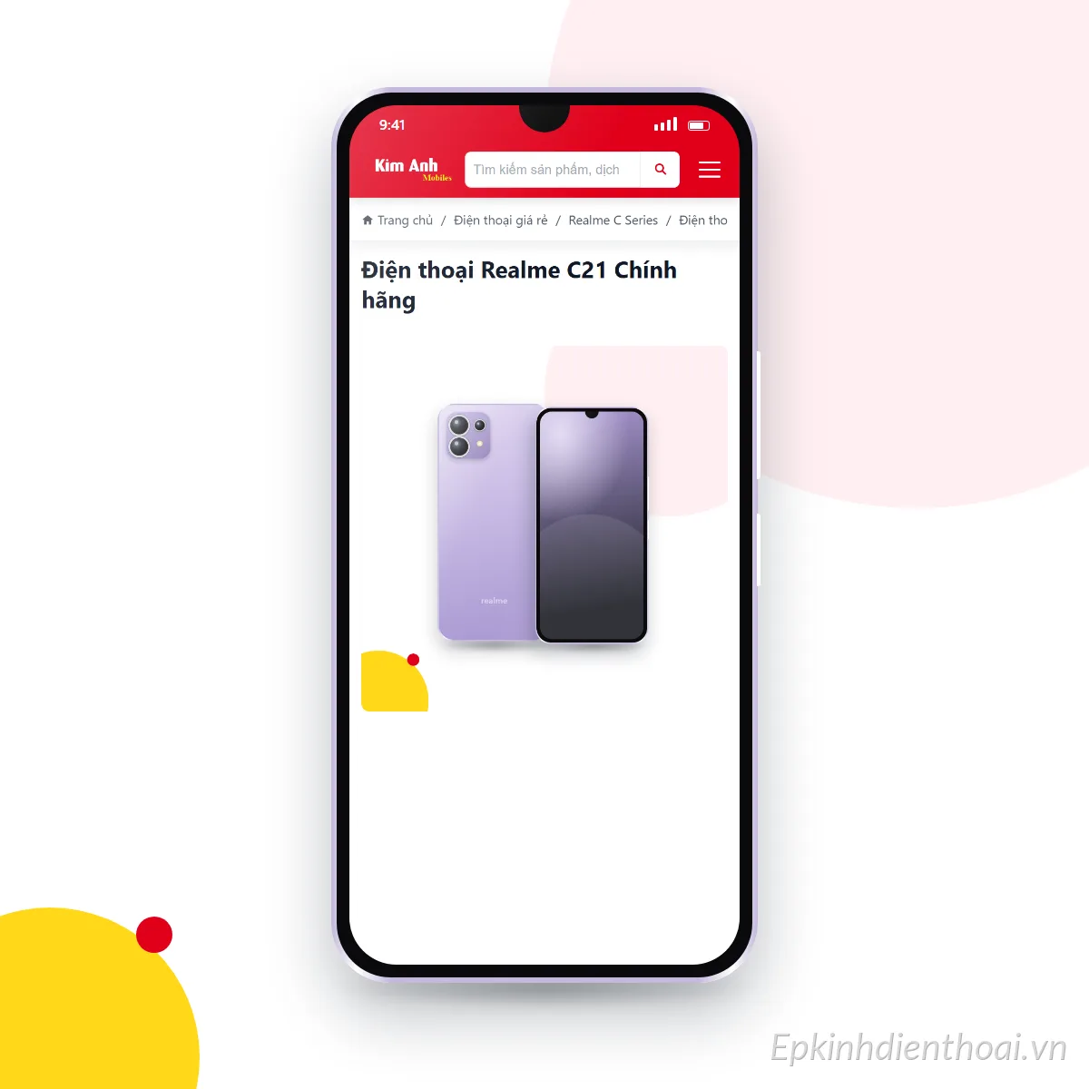 Điện thoại realme C21 đang mở trang sản phẩm trên epkinhdienthoai.vn (ảnh minh hoạ)