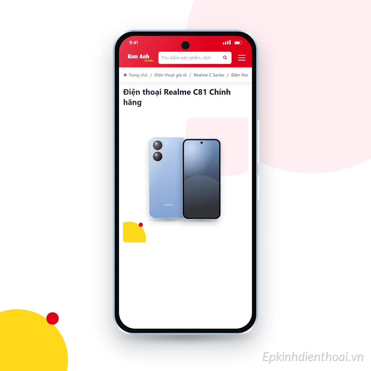 Điện thoại realme C81 đang mở trang sản phẩm trên epkinhdienthoai.vn (ảnh minh hoạ)