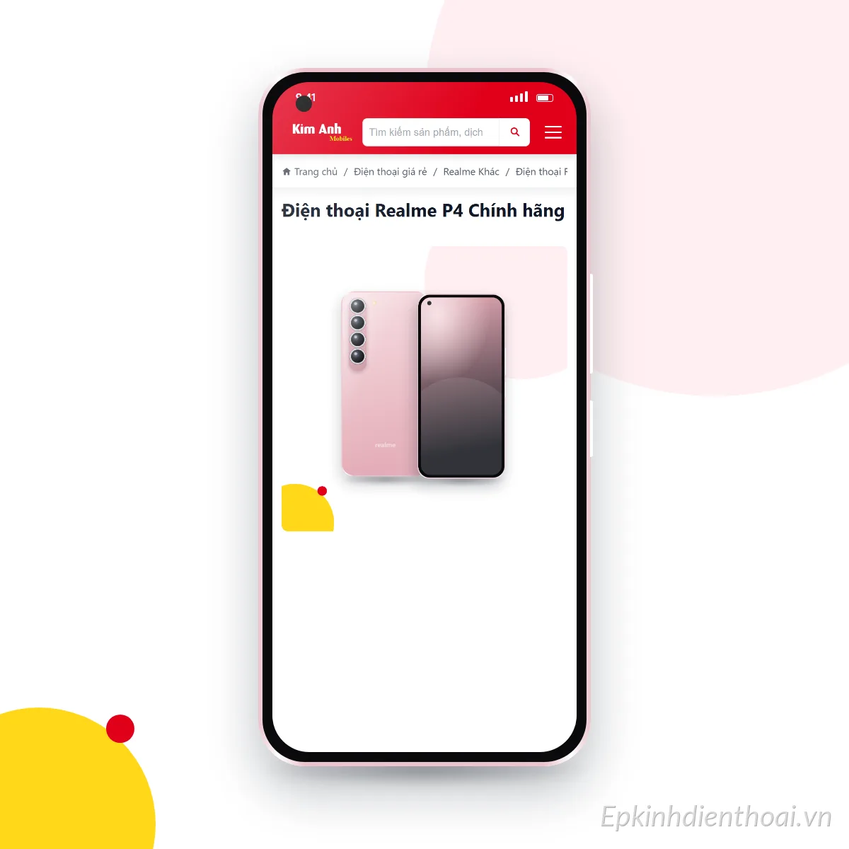 Điện thoại realme P4 đang mở trang sản phẩm trên epkinhdienthoai.vn (ảnh minh hoạ)