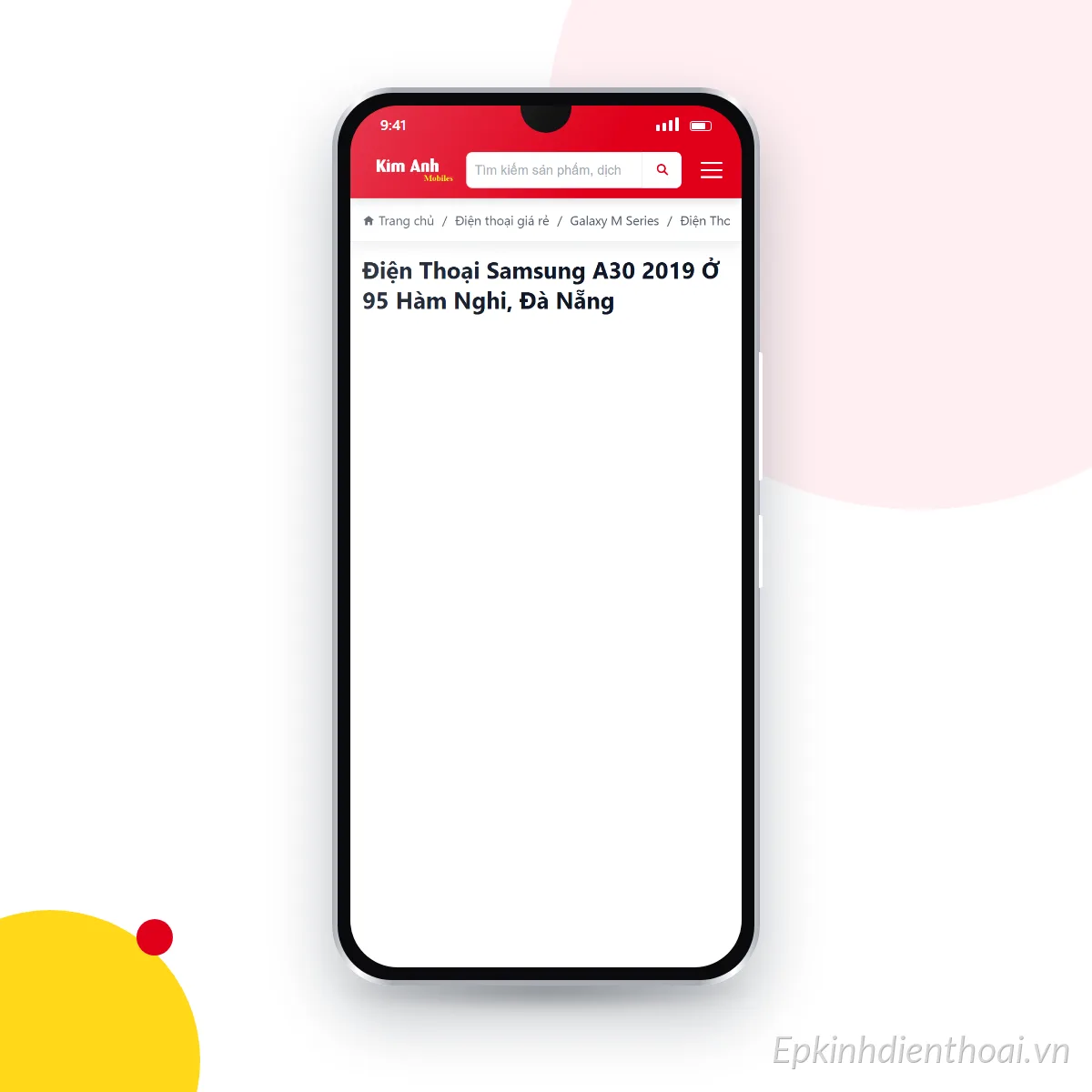Điện thoại Samsung Galaxy A30 2019 đang mở trang sản phẩm trên epkinhdienthoai.vn (ảnh minh hoạ)