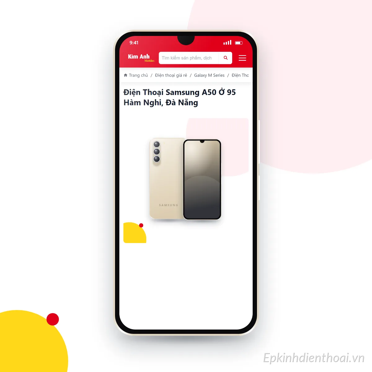 Điện thoại Samsung Galaxy A50 đang mở trang sản phẩm trên epkinhdienthoai.vn (ảnh minh hoạ)