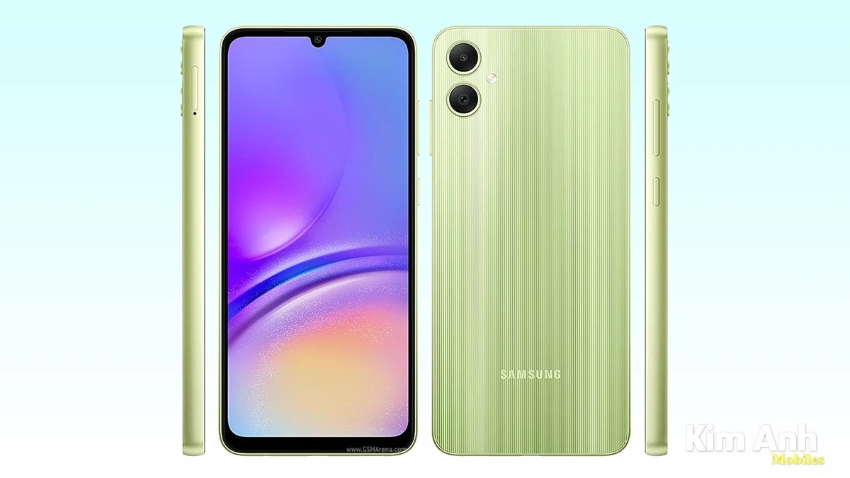 Điện thoại Samsung Galaxy M05 màu xanh nhạt chính hãng, giá tốt tại Kim Anh Mobile Đà Nẵng.